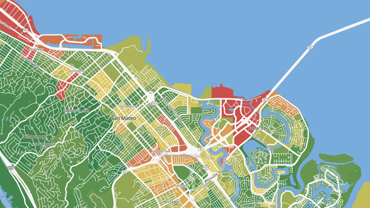 Shoreview, San Mateo, CA Map of Vandalism Rates