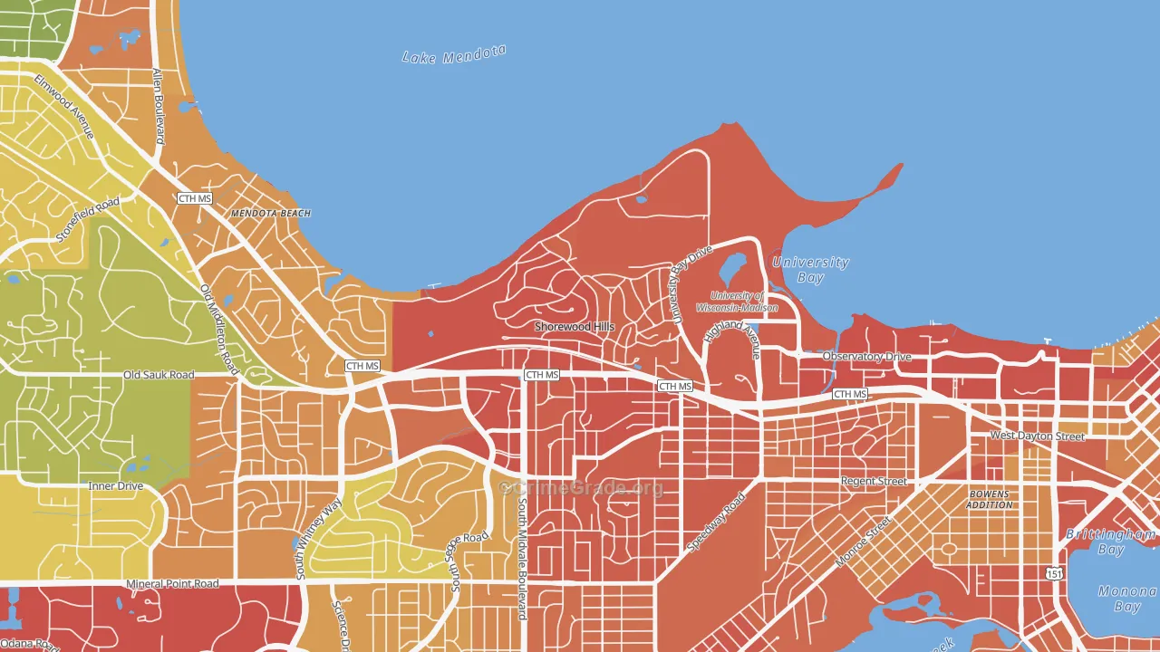 Shorewood Hills, WI Map of Vandalism Rates