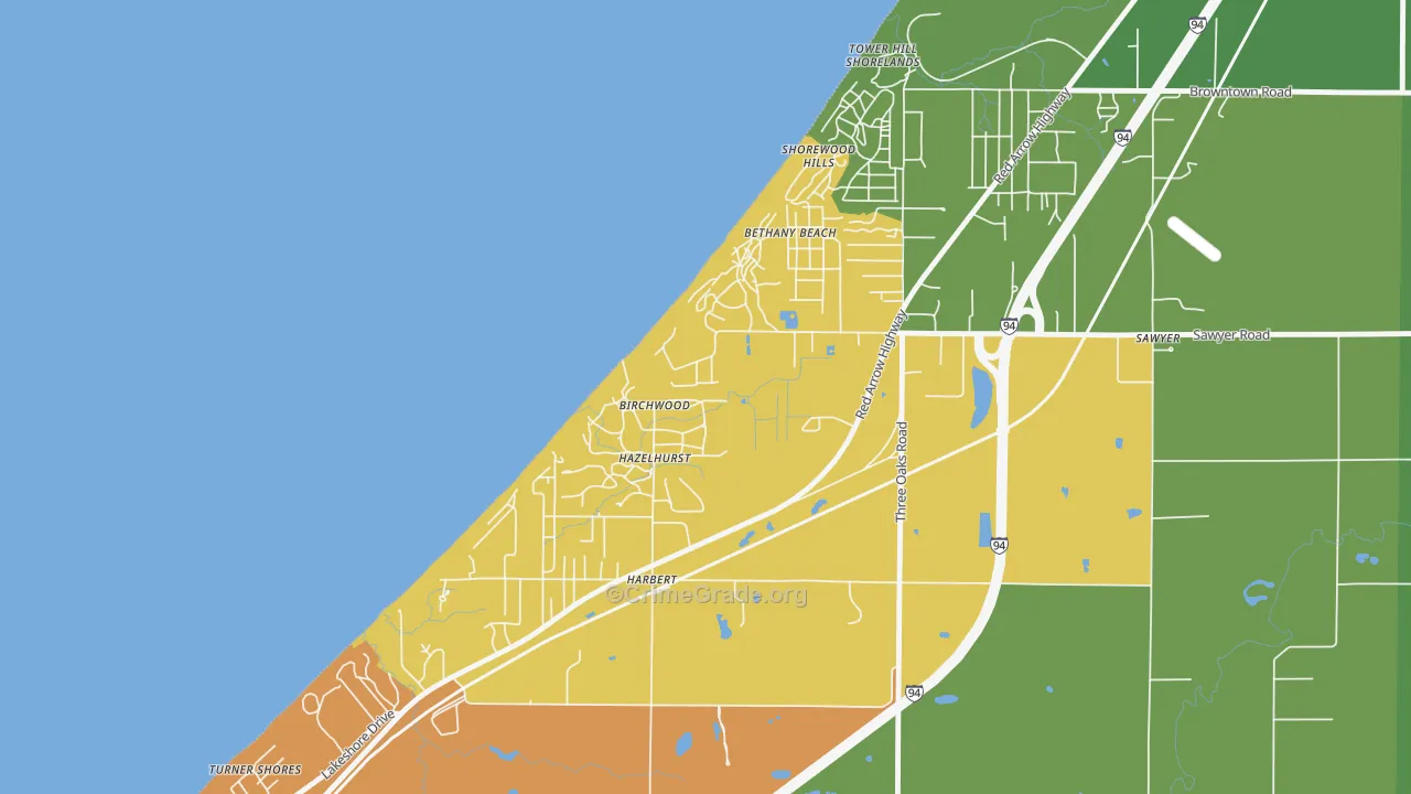 Shorewood-Tower Hills-Harbert, MI Map of Vandalism Rates
