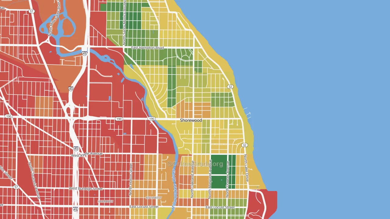 Shorewood, WI Map of Vandalism Rates