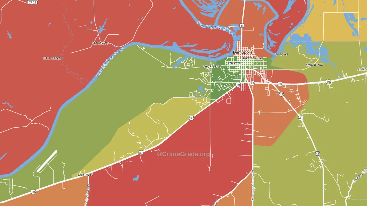 Shortleaf, AL Map of Vandalism Rates