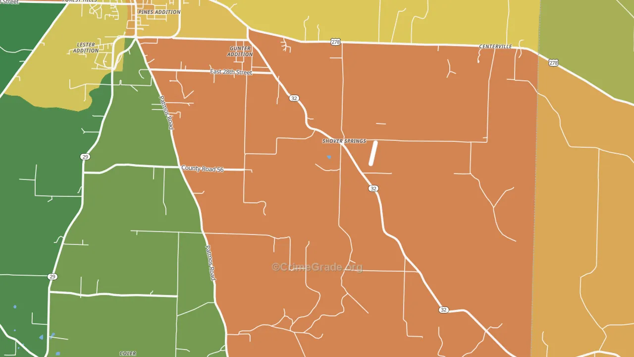 Shover Springs, AR Map of Vandalism Rates