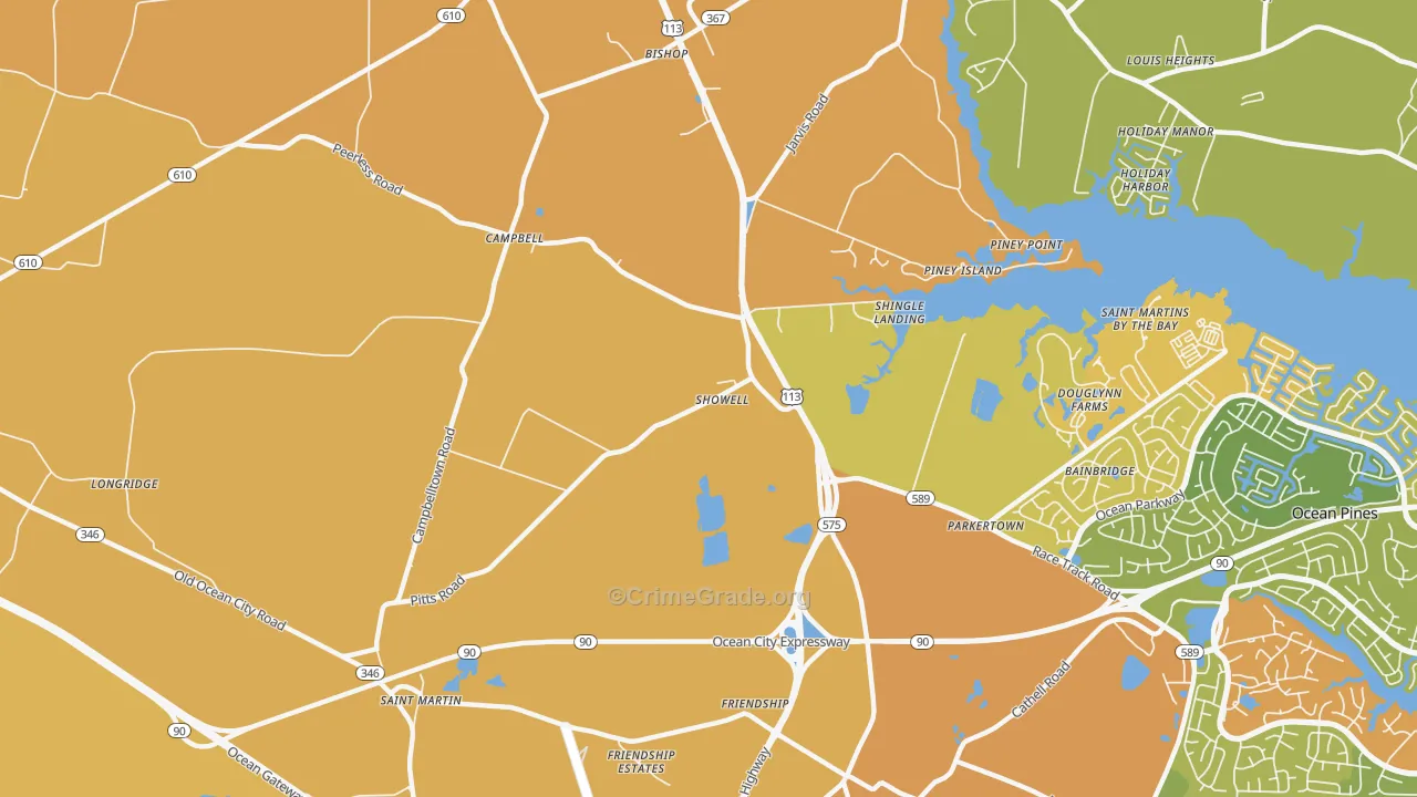 Showell, MD Map of Vandalism Rates
