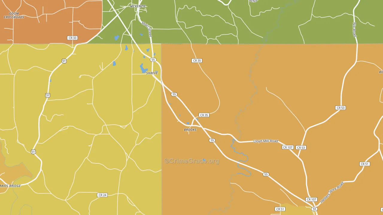 Shreve, AL Map of Vandalism Rates