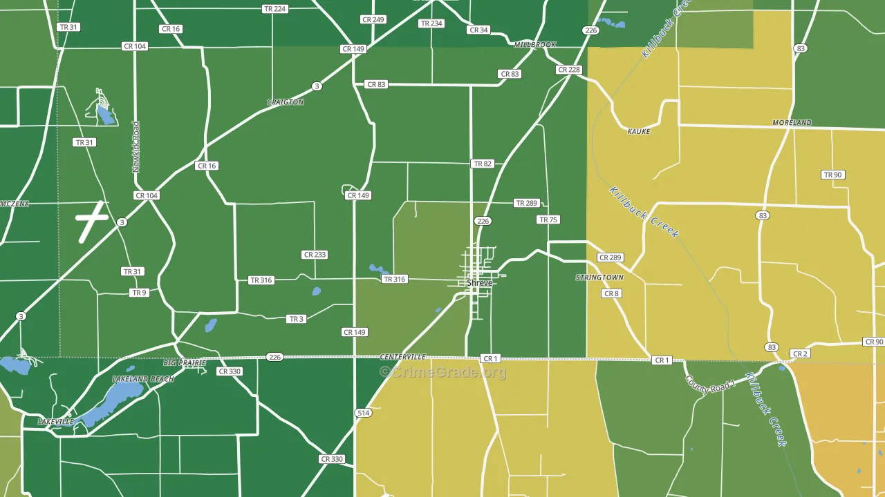 Shreve, OH Map of Vandalism Rates