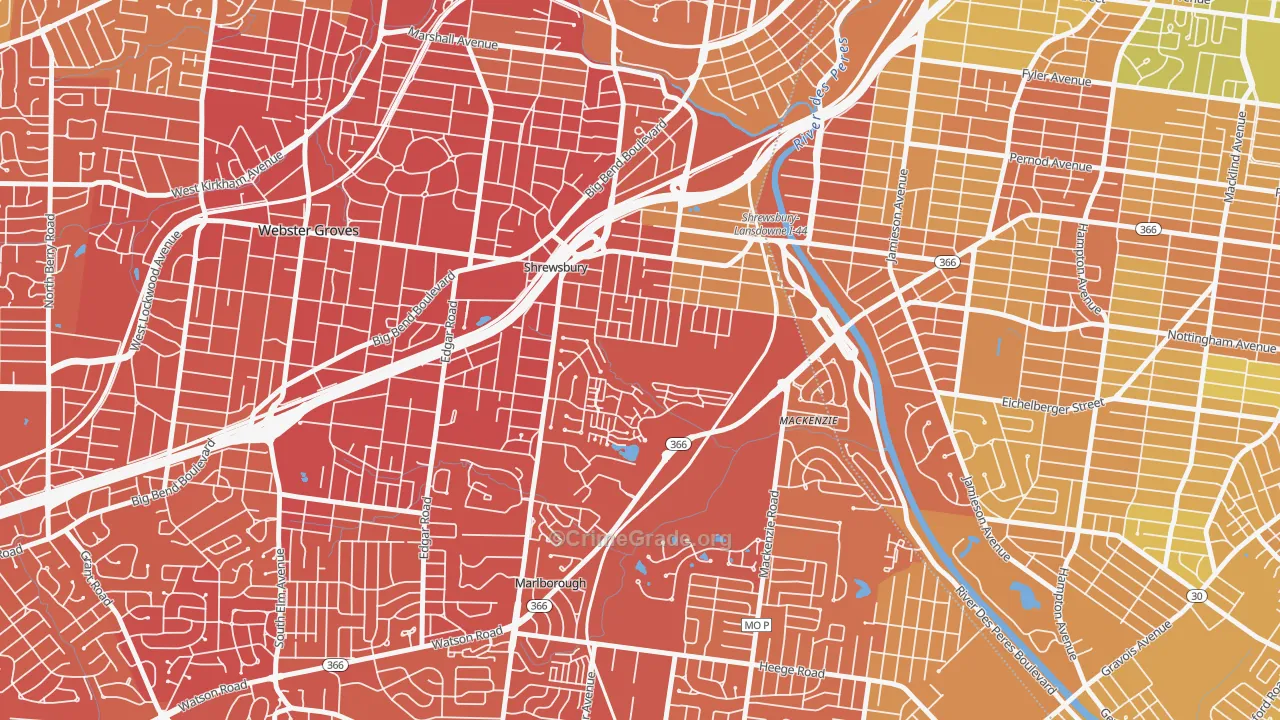 Shrewsbury, MO Map of Vandalism Rates