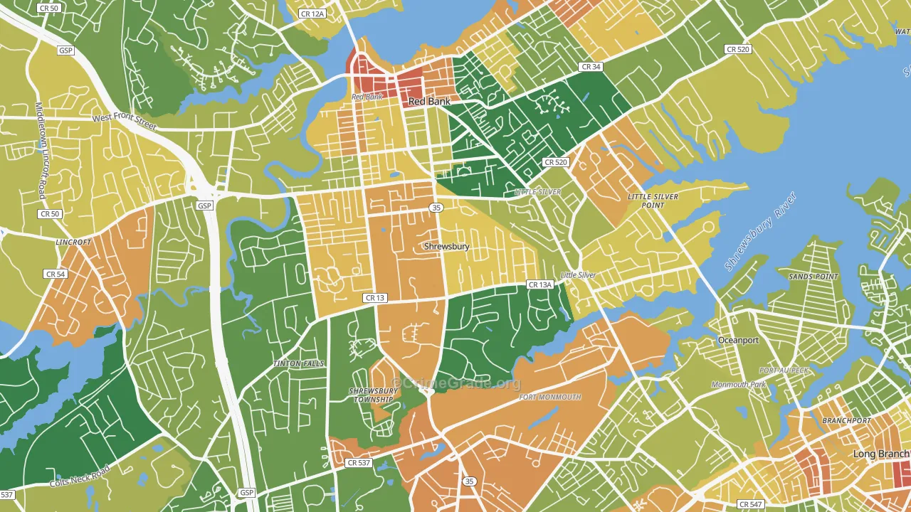 Shrewsbury, NJ Map of Vandalism Rates