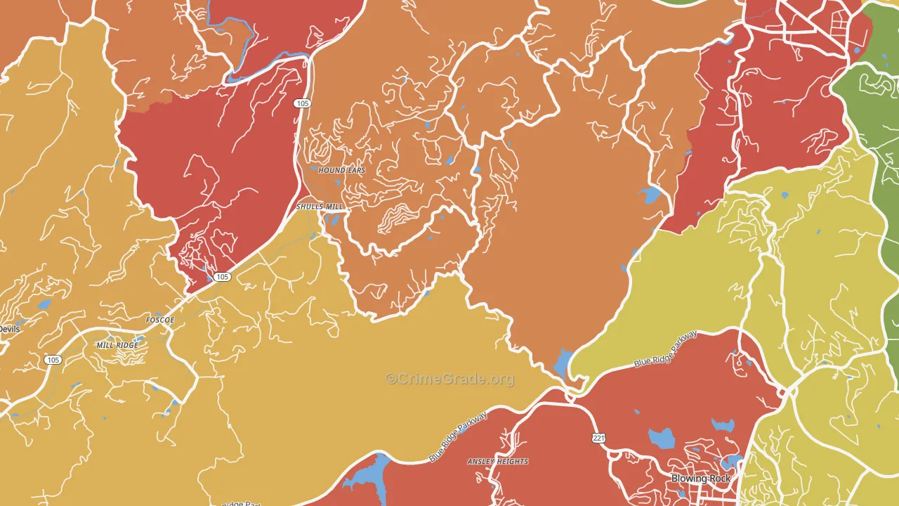 Shulls Mill, NC Map of Vandalism Rates