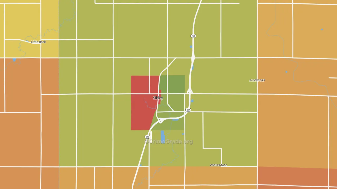Sibley, IA Map of Vandalism Rates