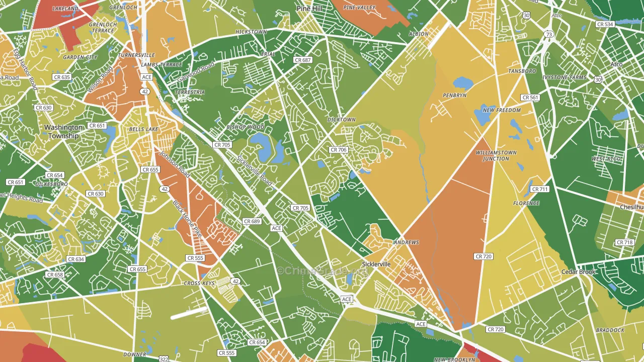 Sicklerville, NJ Map of Vandalism Rates
