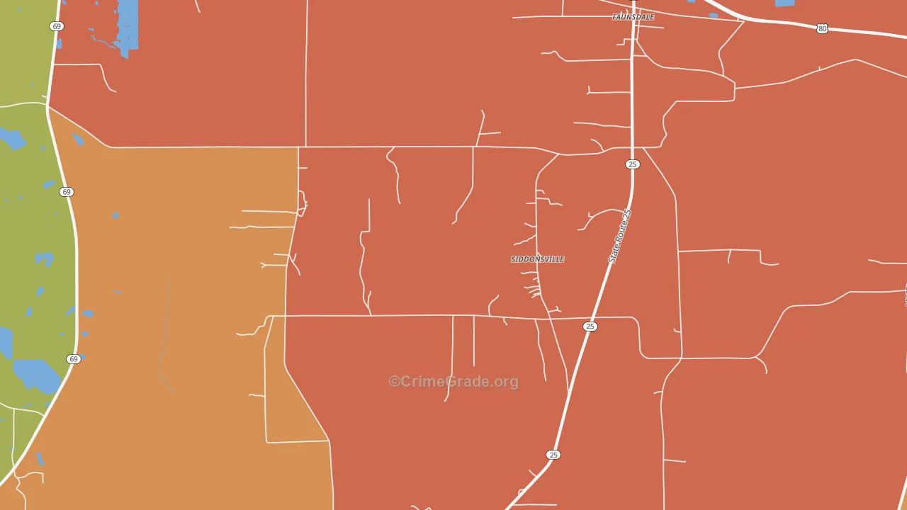 Siddonsville, AL Map of Vandalism Rates
