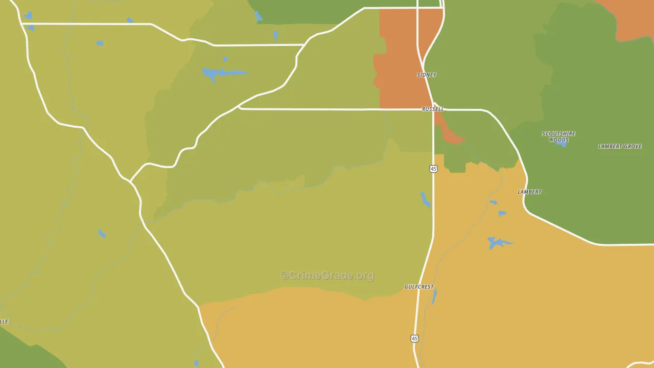 Sidney, AL Map of Vandalism Rates