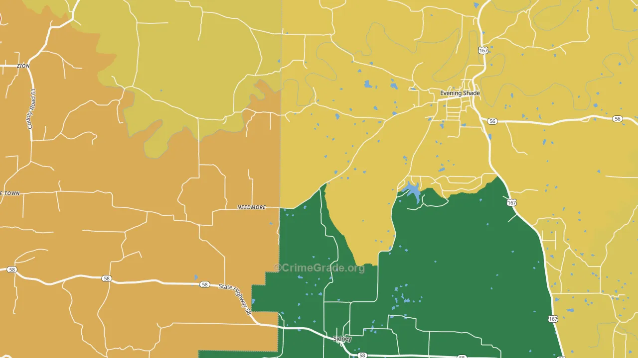 Sidney, AR Map of Vandalism Rates
