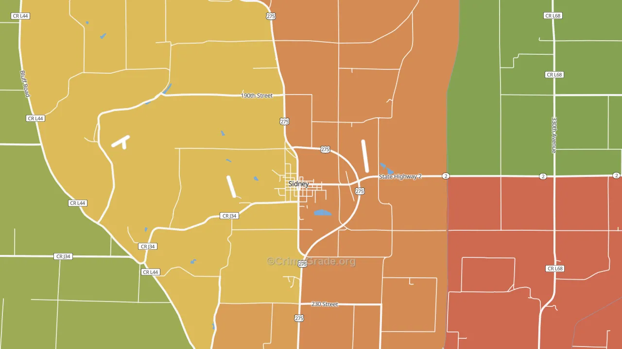 Sidney, IA Map of Vandalism Rates