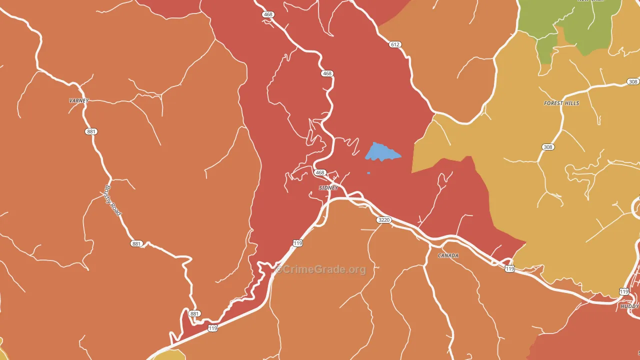 Sidney, KY Map of Vandalism Rates