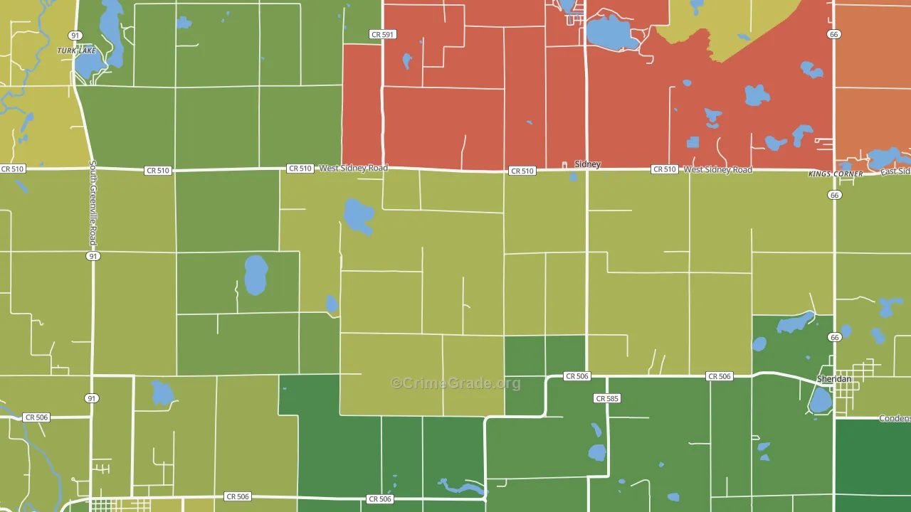 Sidney, MI Map of Vandalism Rates