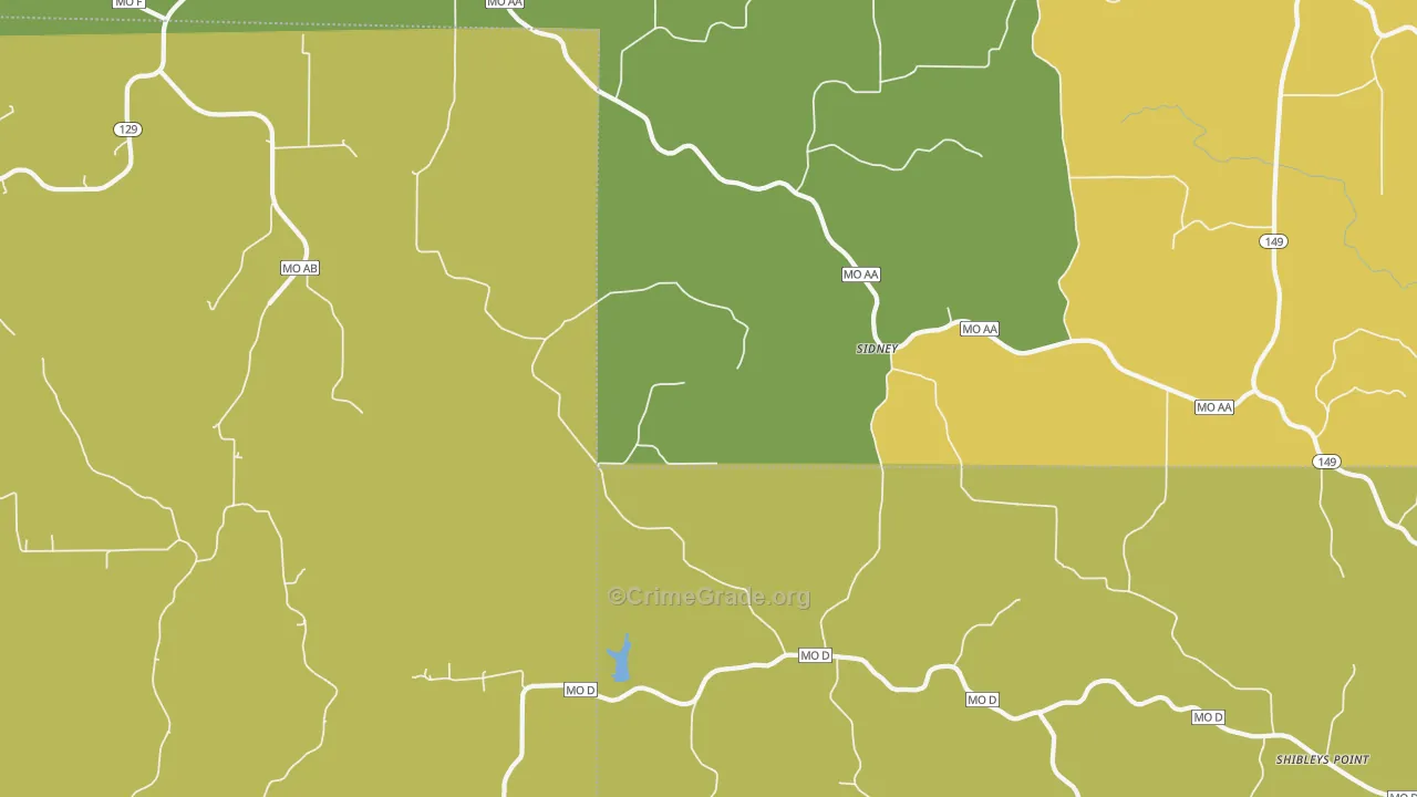 Sidney, MO Map of Vandalism Rates