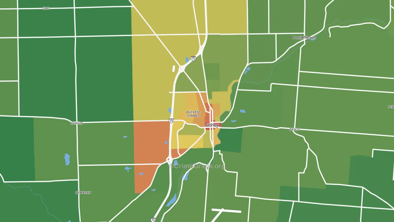 Sidney, OH Map of Vandalism Rates