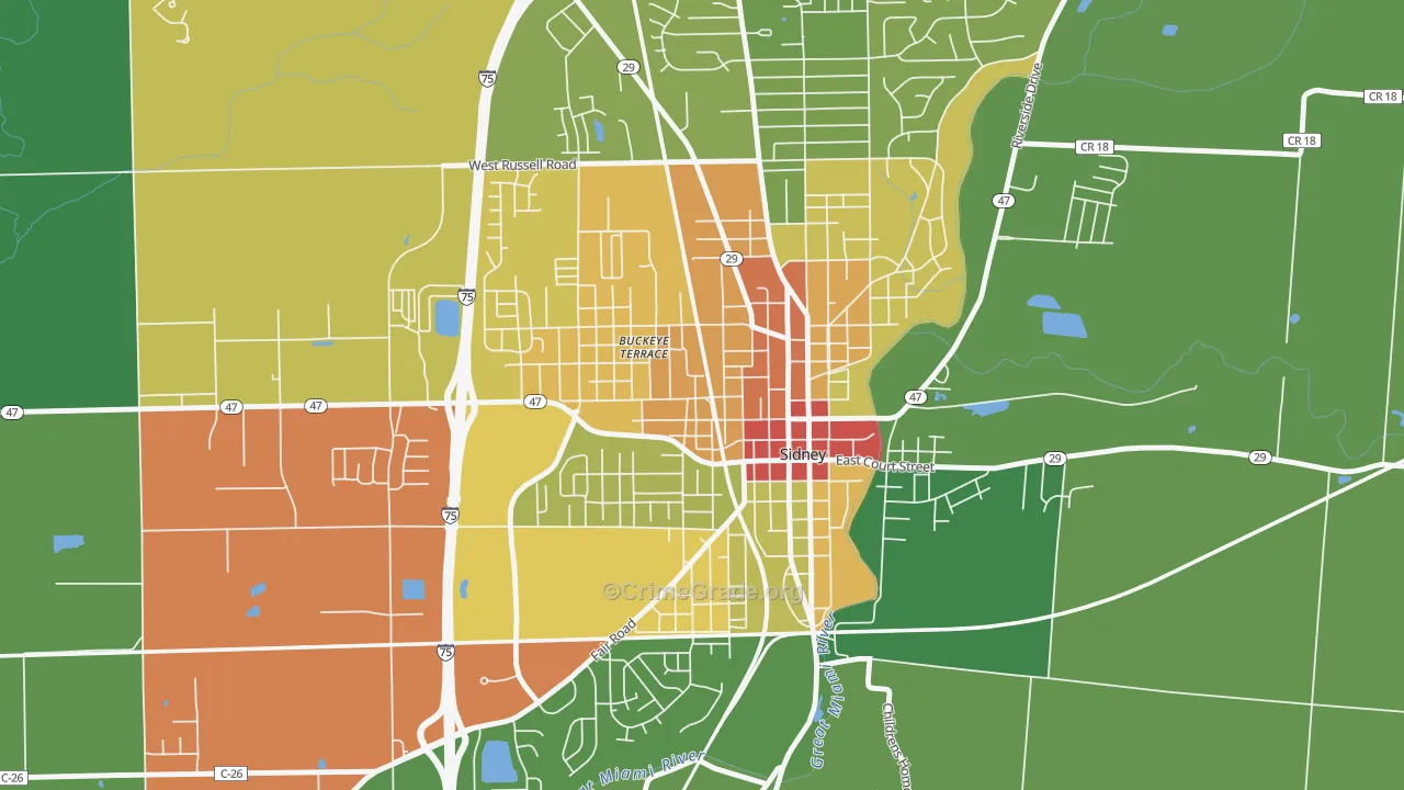 Sidney Walnut Avenue Historic District, Sidney, OH Map of Vandalism Rates