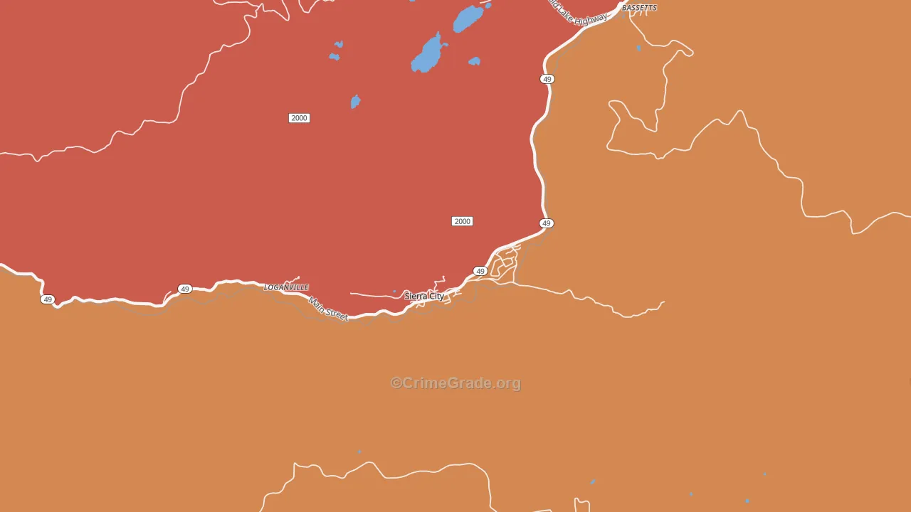 Sierra City, CA Map of Vandalism Rates