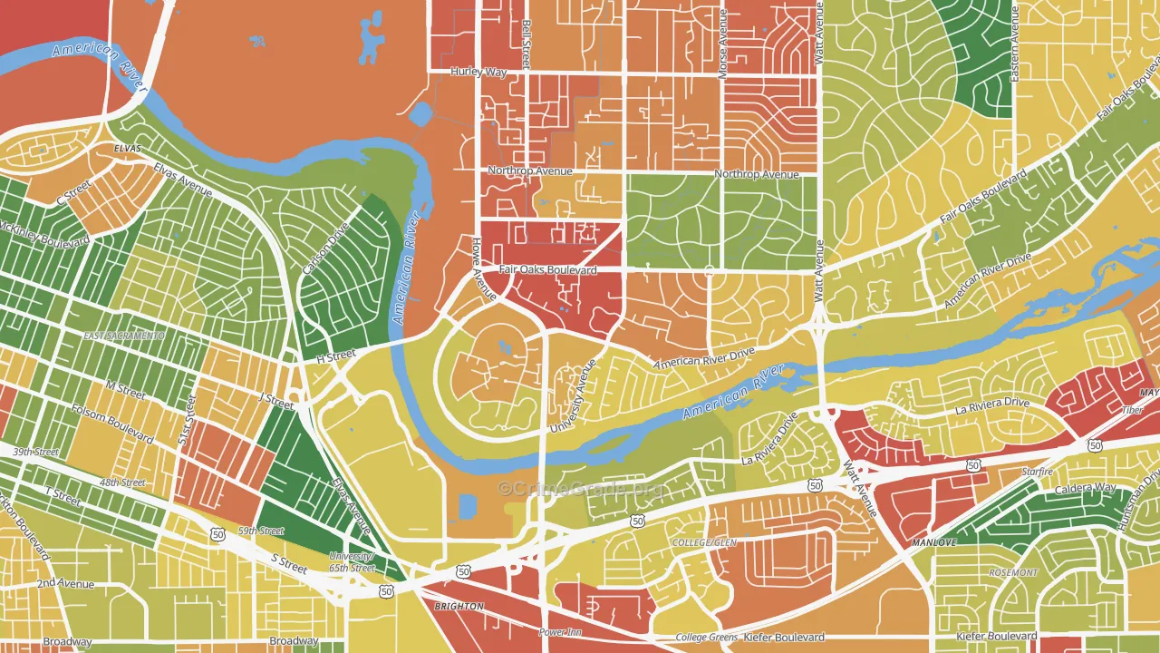 Sierra Oaks, Sacramento, CA Map of Vandalism Rates