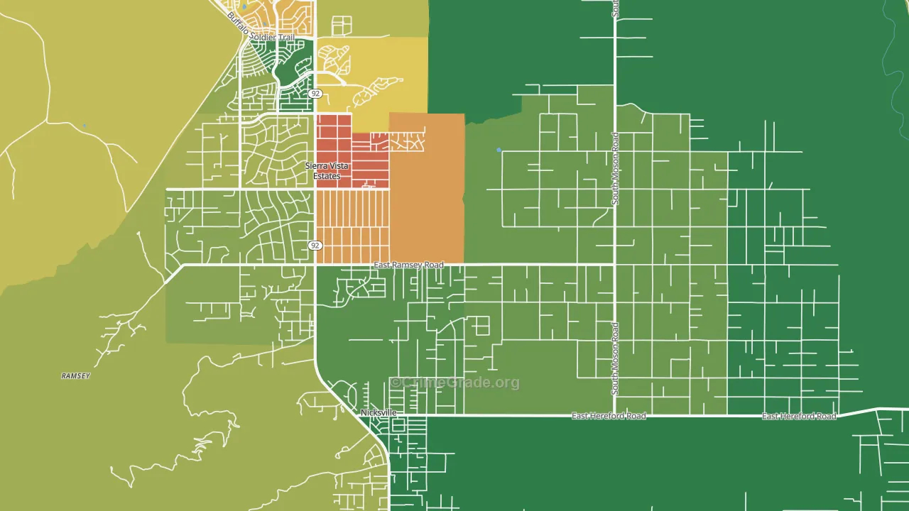 Sierra Vista Southeast, AZ Map of Vandalism Rates