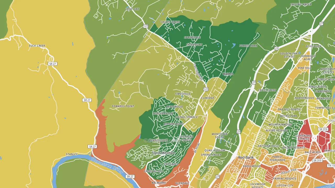 Signal Mountain, TN Map of Vandalism Rates