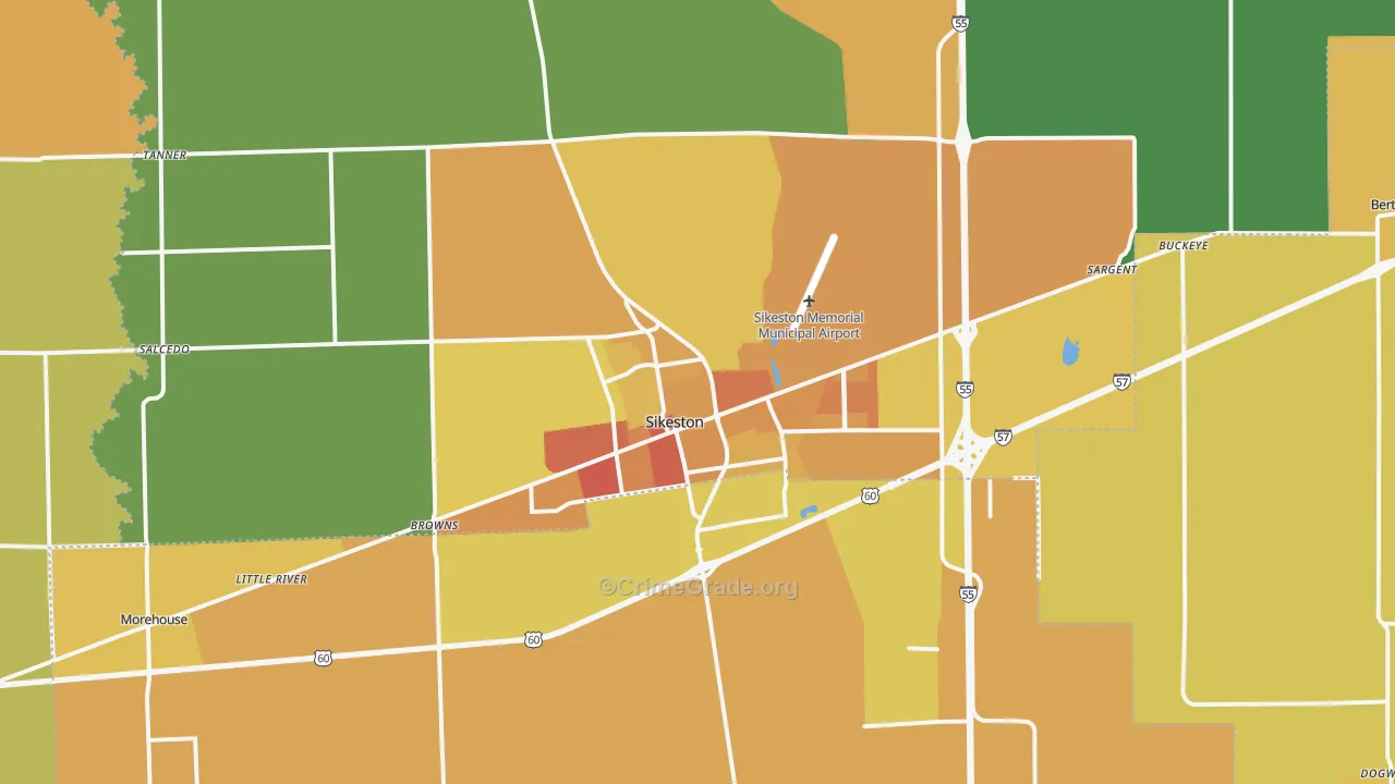 Sikeston, MO Map of Vandalism Rates