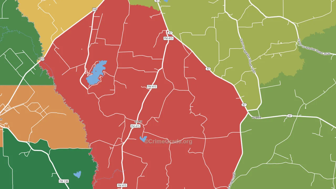 Silas, TX Map of Vandalism Rates