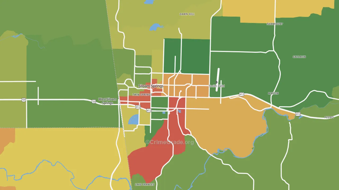 Siloam Springs, AR Map of Vandalism Rates