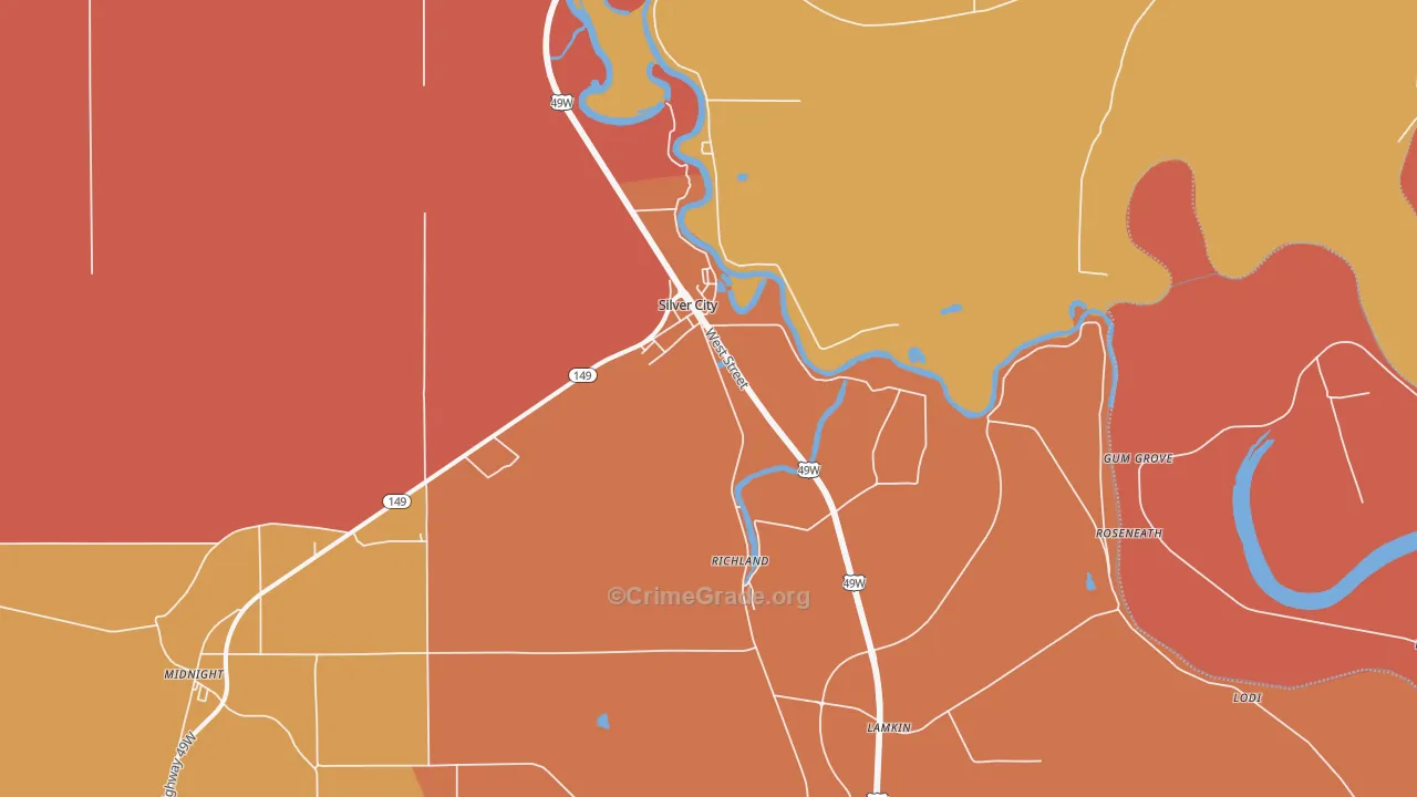 Silver City, MS Map of Vandalism Rates