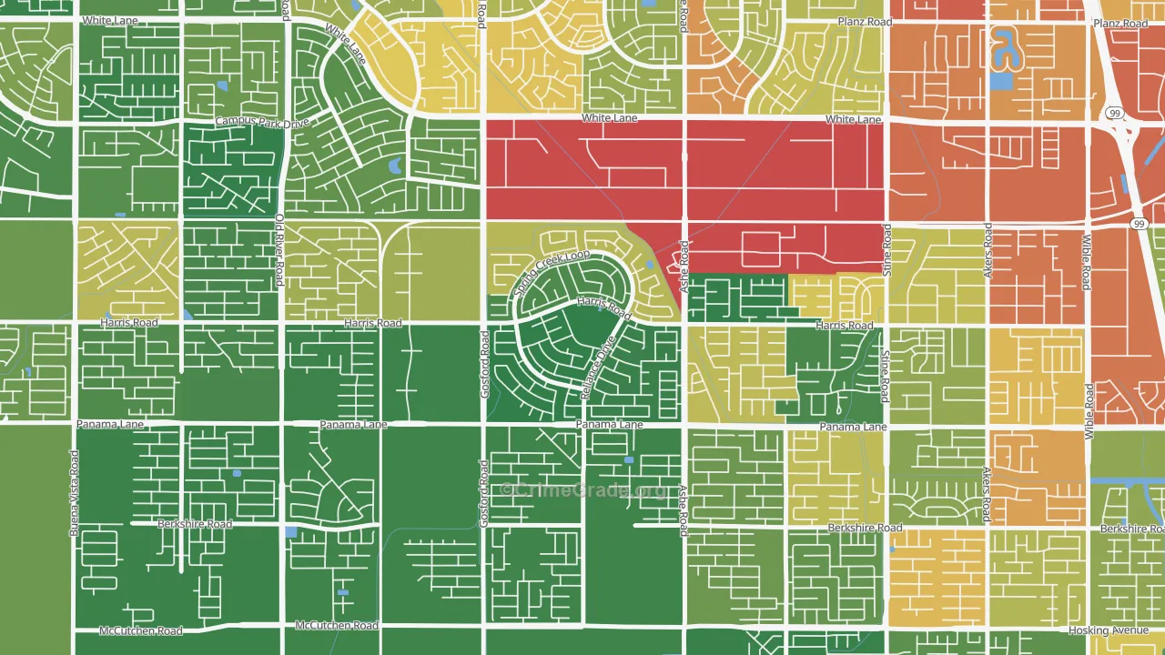 Silver Creek, Bakersfield, CA Map of Vandalism Rates