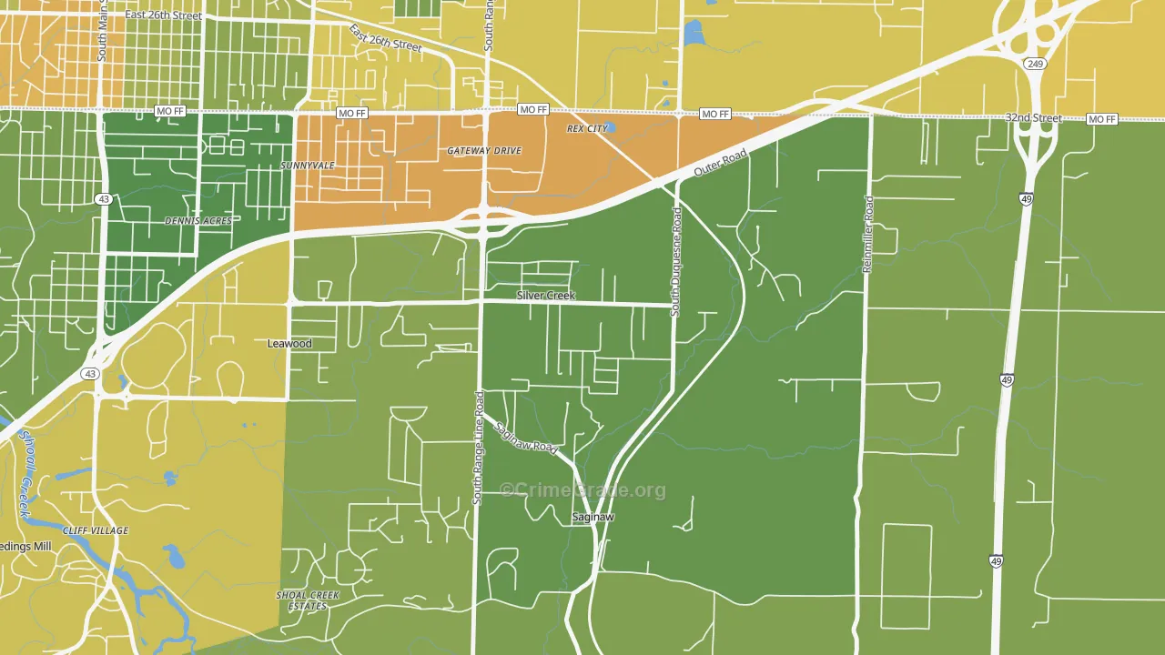 Silver Creek, MO Map of Vandalism Rates