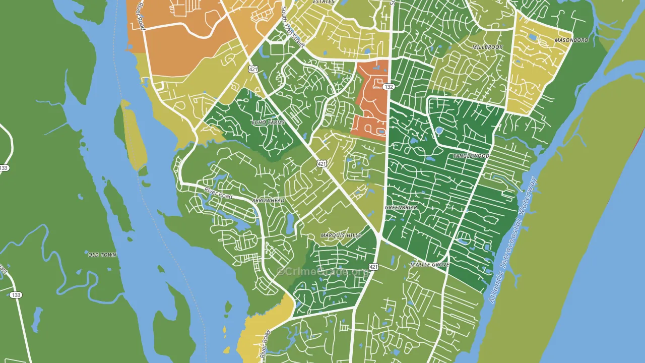 Silver Lake, Wilmington, NC Map of Vandalism Rates
