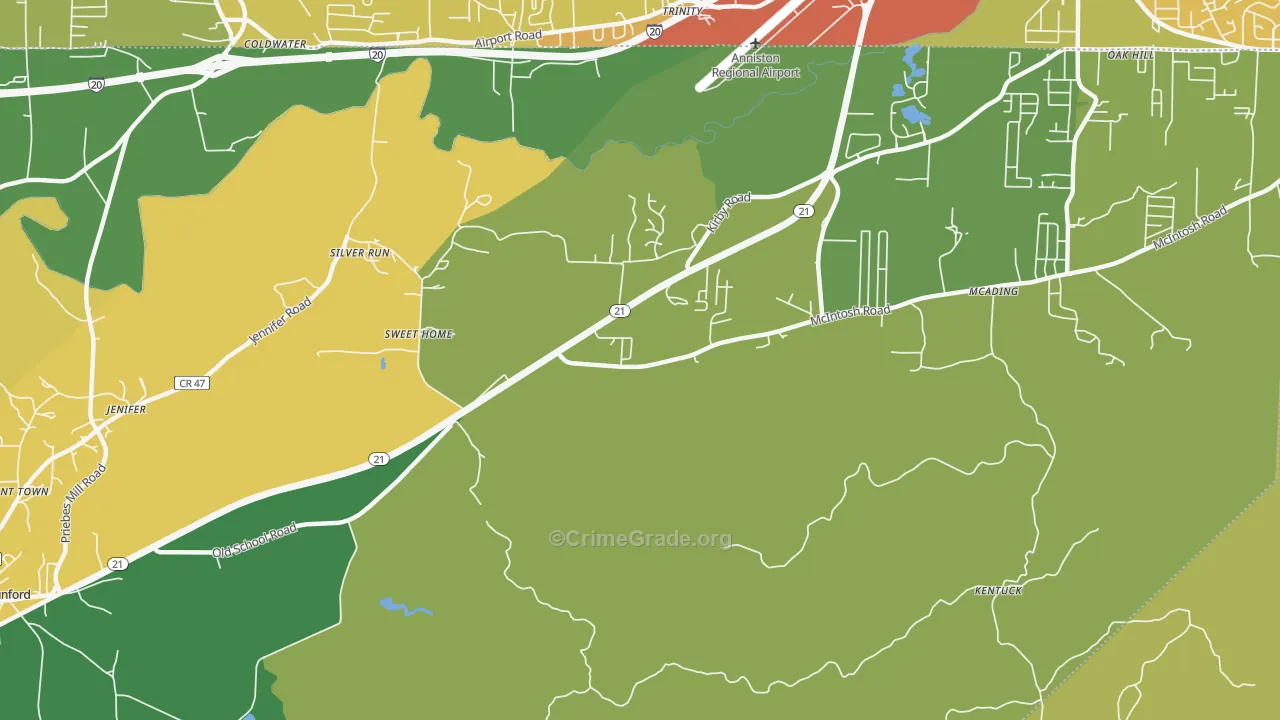 Silver Run, AL Map of Vandalism Rates