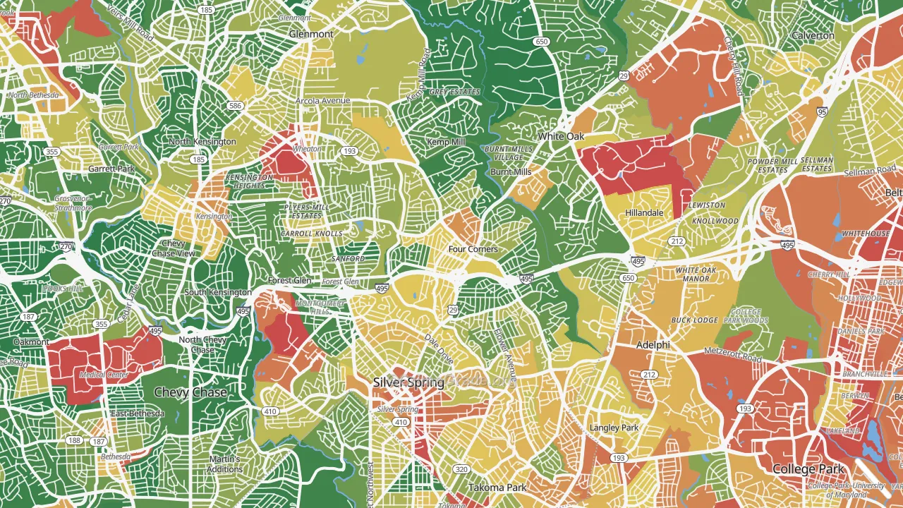 Silver Spring, MD Map of Vandalism Rates