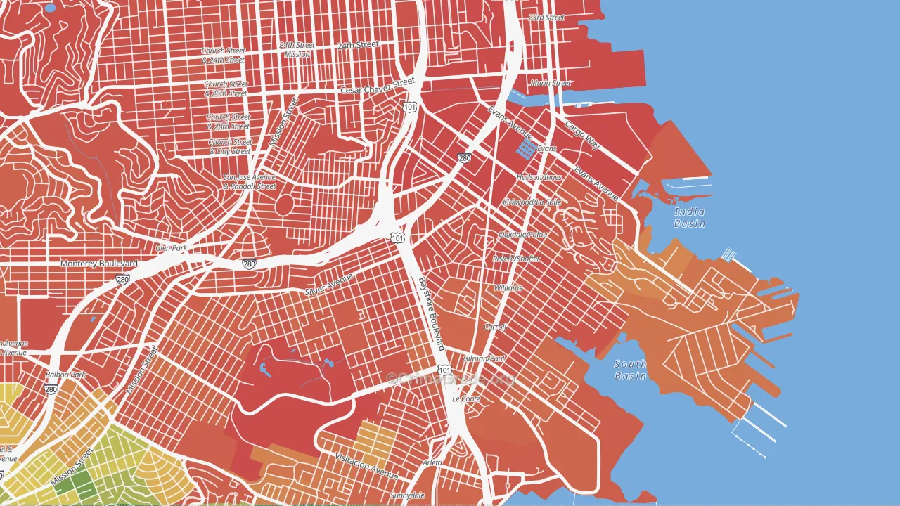 Silver Terrace, San Francisco, CA Map of Vandalism Rates