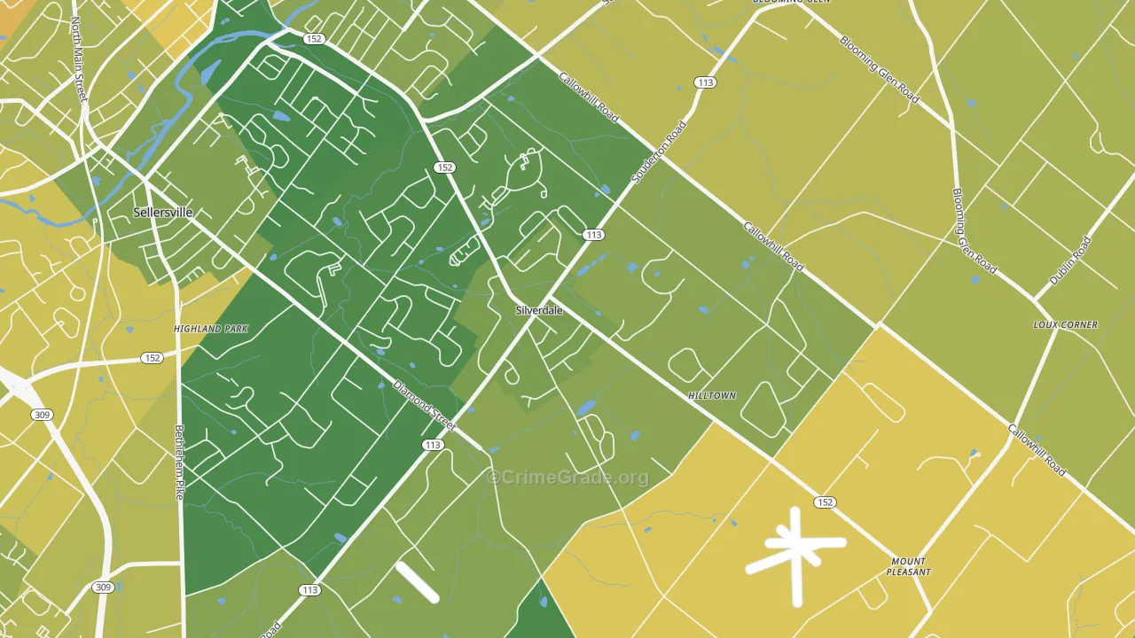 Silverdale, PA Map of Vandalism Rates