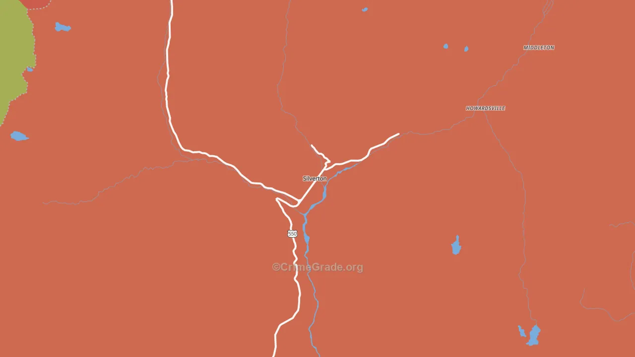 Silverton, CO Map of Vandalism Rates