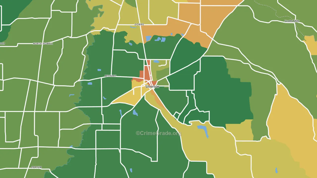 Silverton, OR Map of Vandalism Rates