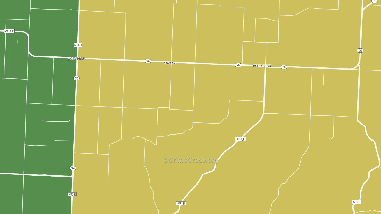 Simcoe, MO Map of Vandalism Rates