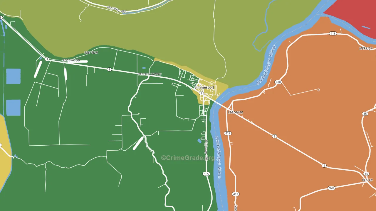Simmesport, LA Map of Vandalism Rates