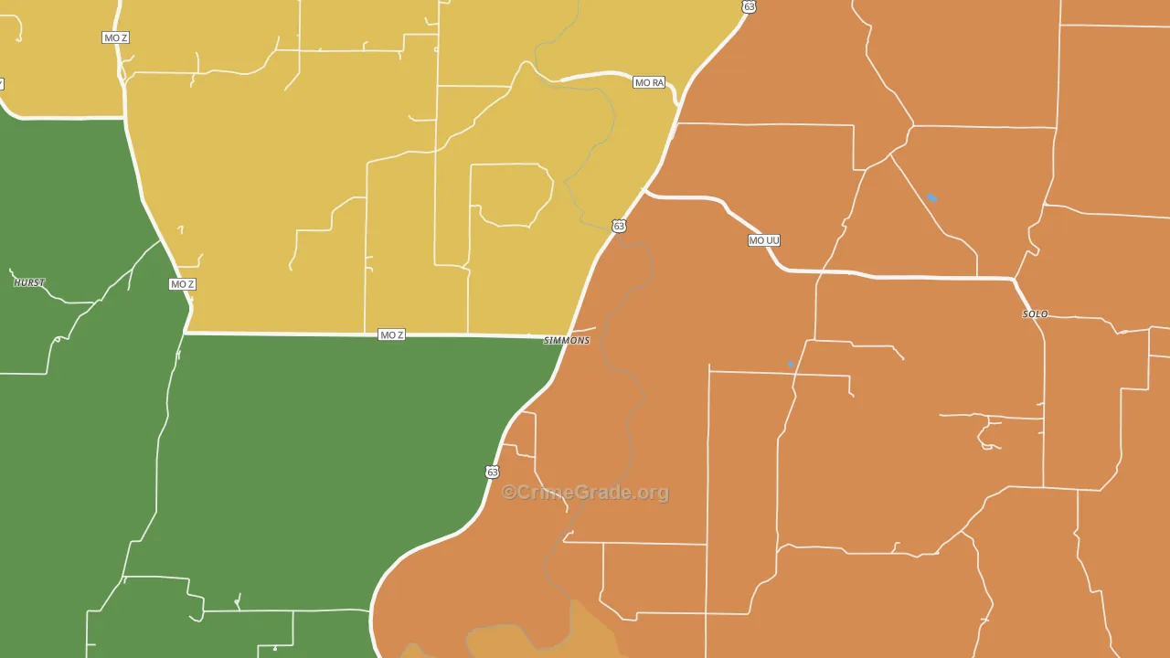 Simmons, MO Map of Vandalism Rates