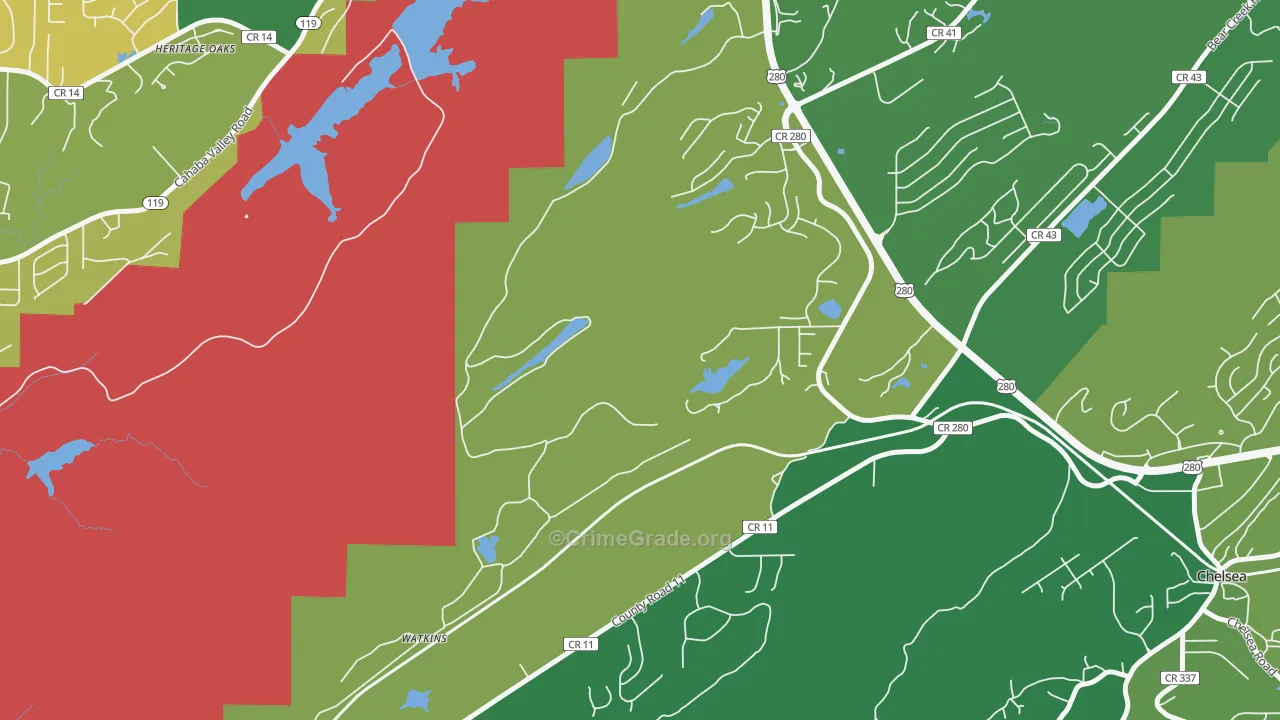 Simmsville, AL Map of Vandalism Rates
