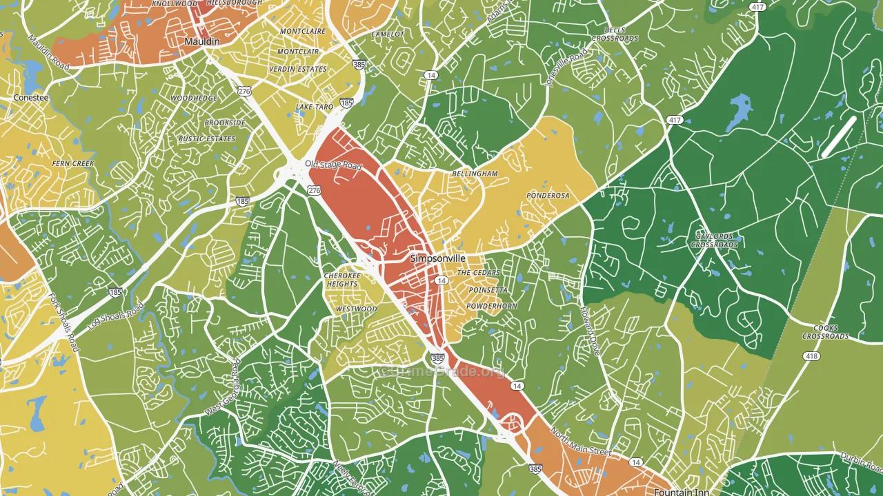 Simpsonville, SC Map of Vandalism Rates