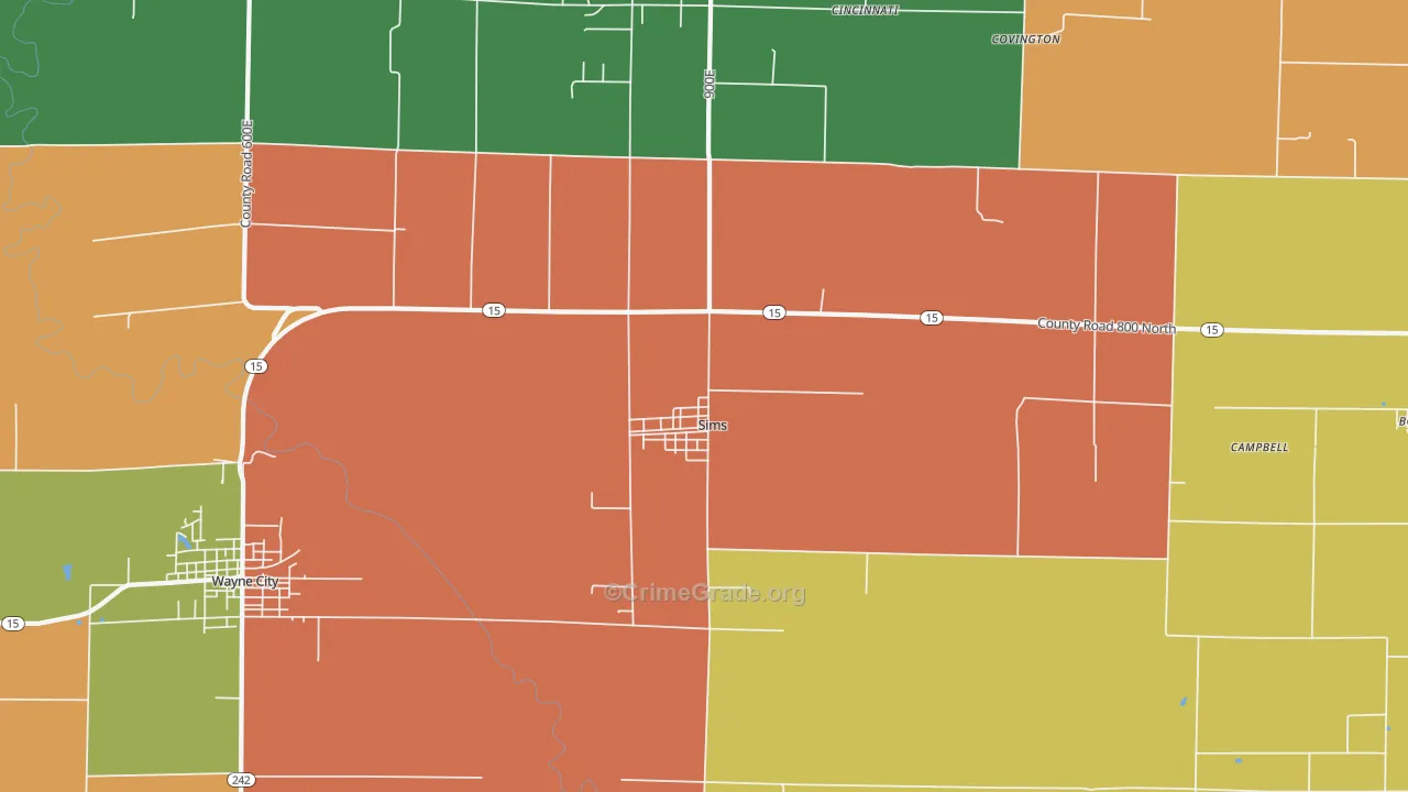 Sims, IL Map of Vandalism Rates