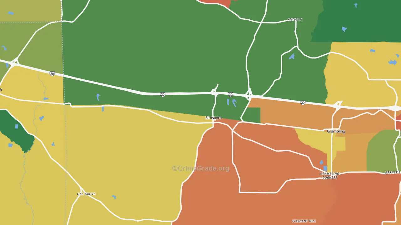 Simsboro, LA Map of Vandalism Rates