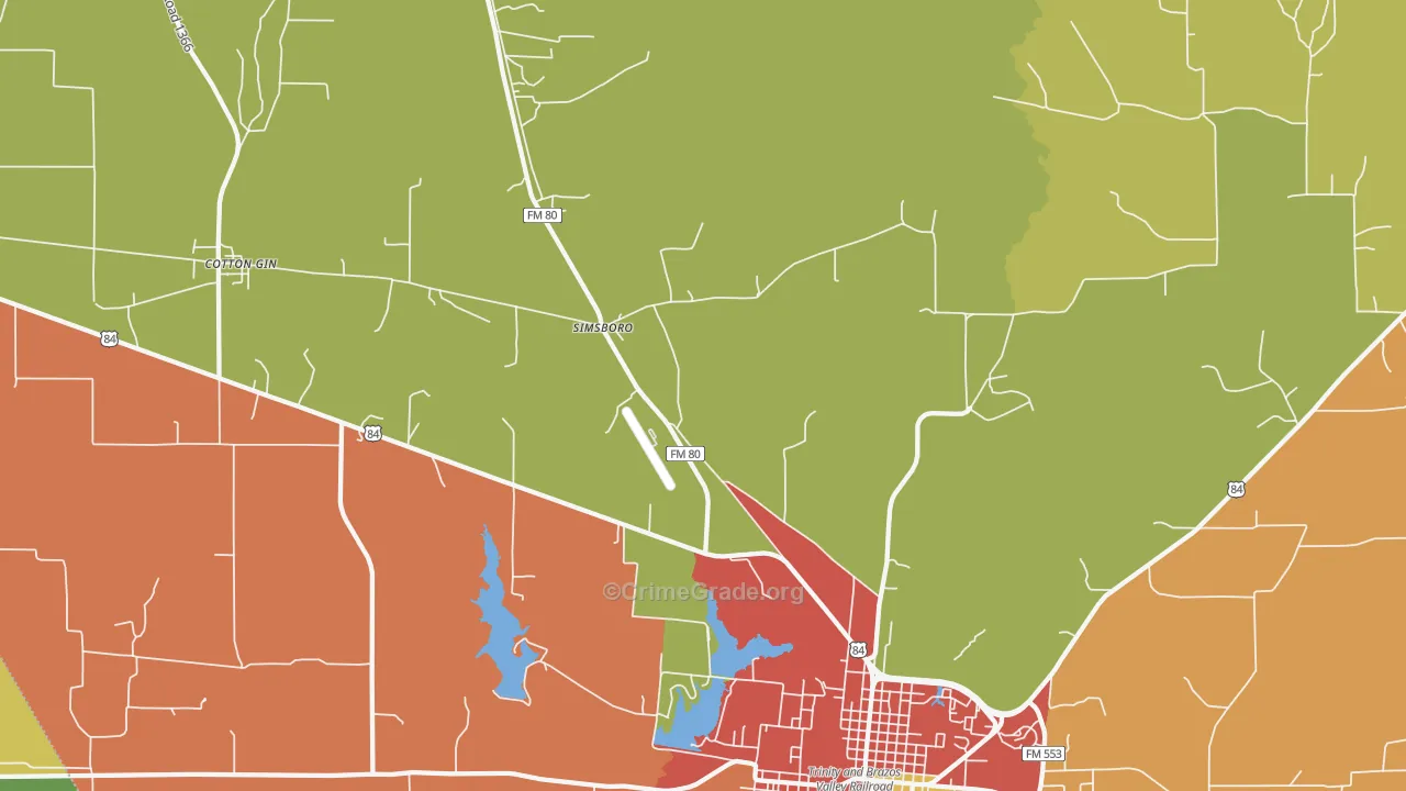 Simsboro, TX Map of Vandalism Rates