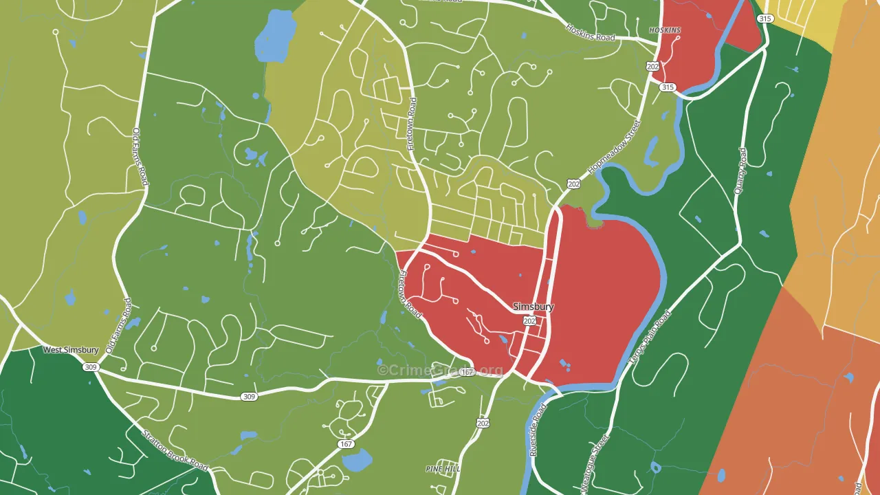 Simsbury Center, CT Map of Vandalism Rates