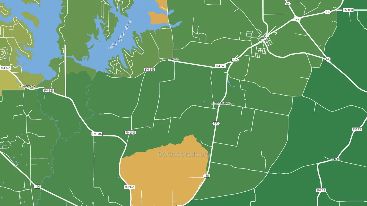 Sinclair City, TX Map of Vandalism Rates